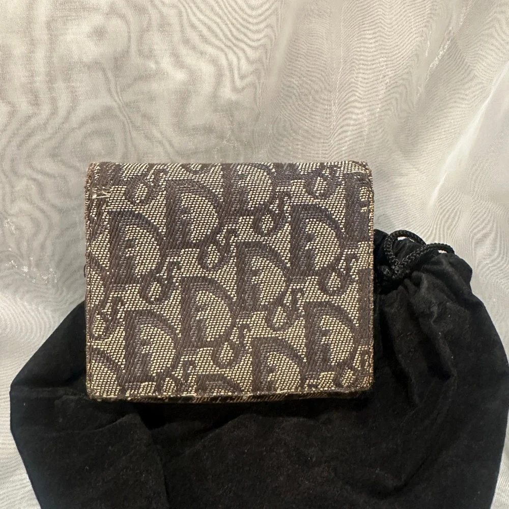 Christian Dior Navy and tan Patterned Women's saddle style wallet.